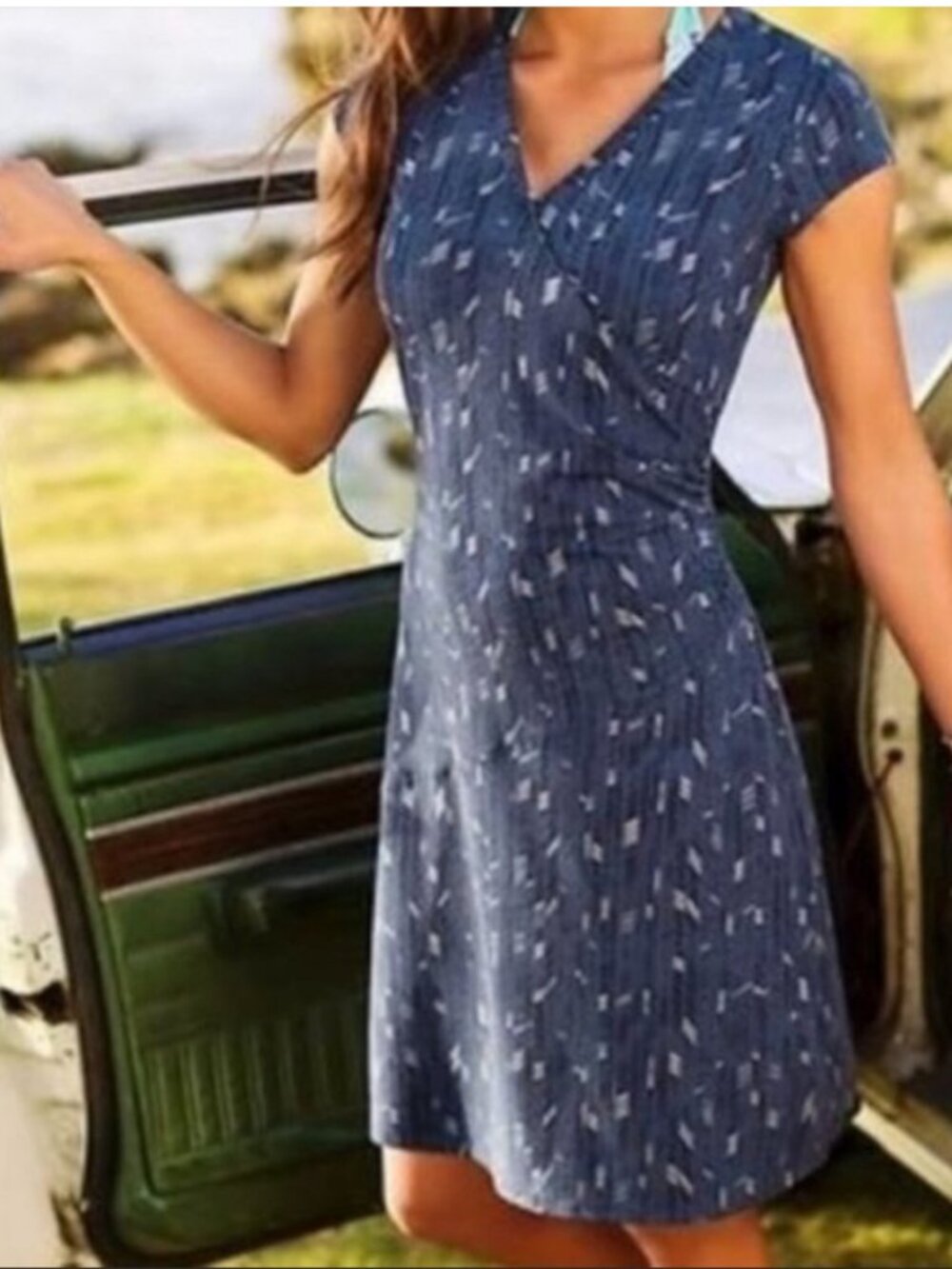 ATHLETA | Nectar Ruched Faux Wrap Dress | Blue | Style#218179 | Size SP